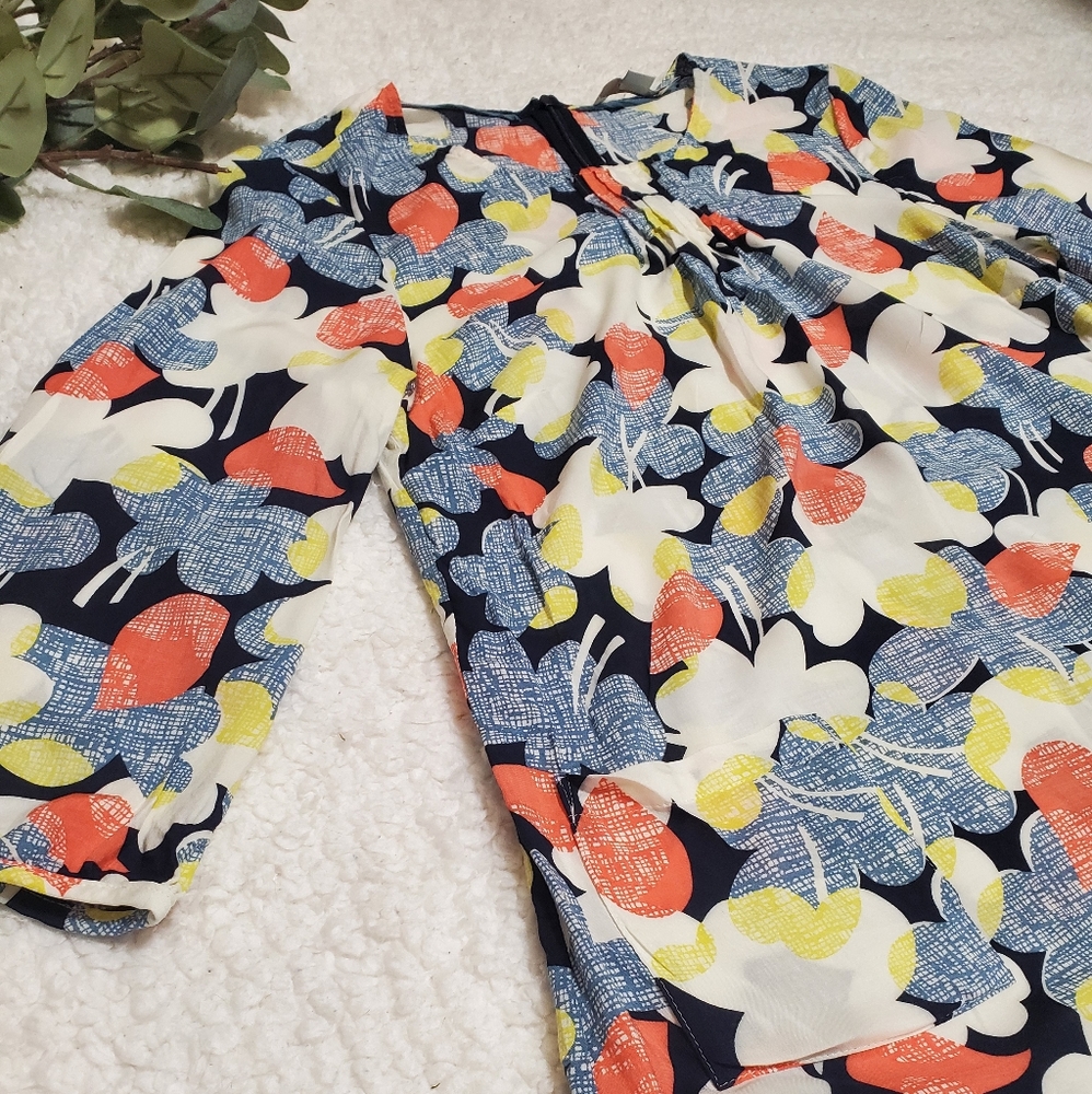 Boden Multicolor Floral 3/4 Sleeve Top w/ Pockets
